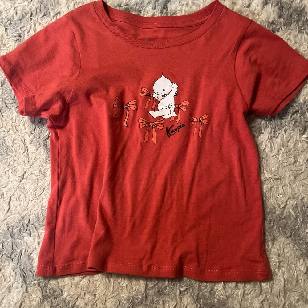 Kewpie 100% COTTON Red Bow Baby Cropped Tee